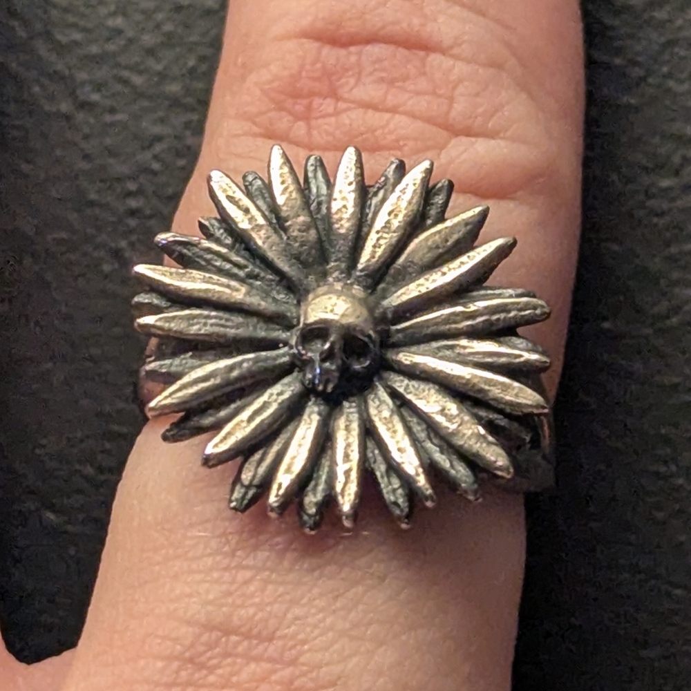 Silver Floral Skull Ring